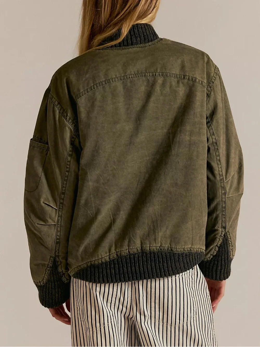 Free People We The Free Jax Washed Bomber in Olive Green NWT